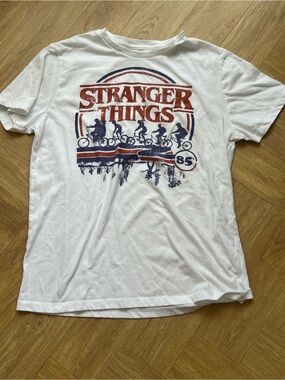 Old Navy White Stranger Things Graphic Tee with Red and Navy Print